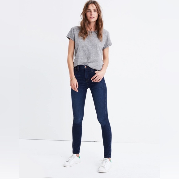 Madewell 10” High Rise Skinny Jeans Dark Wash Blue Classic Stretch Whiskered 24 - Picture 2 of 9